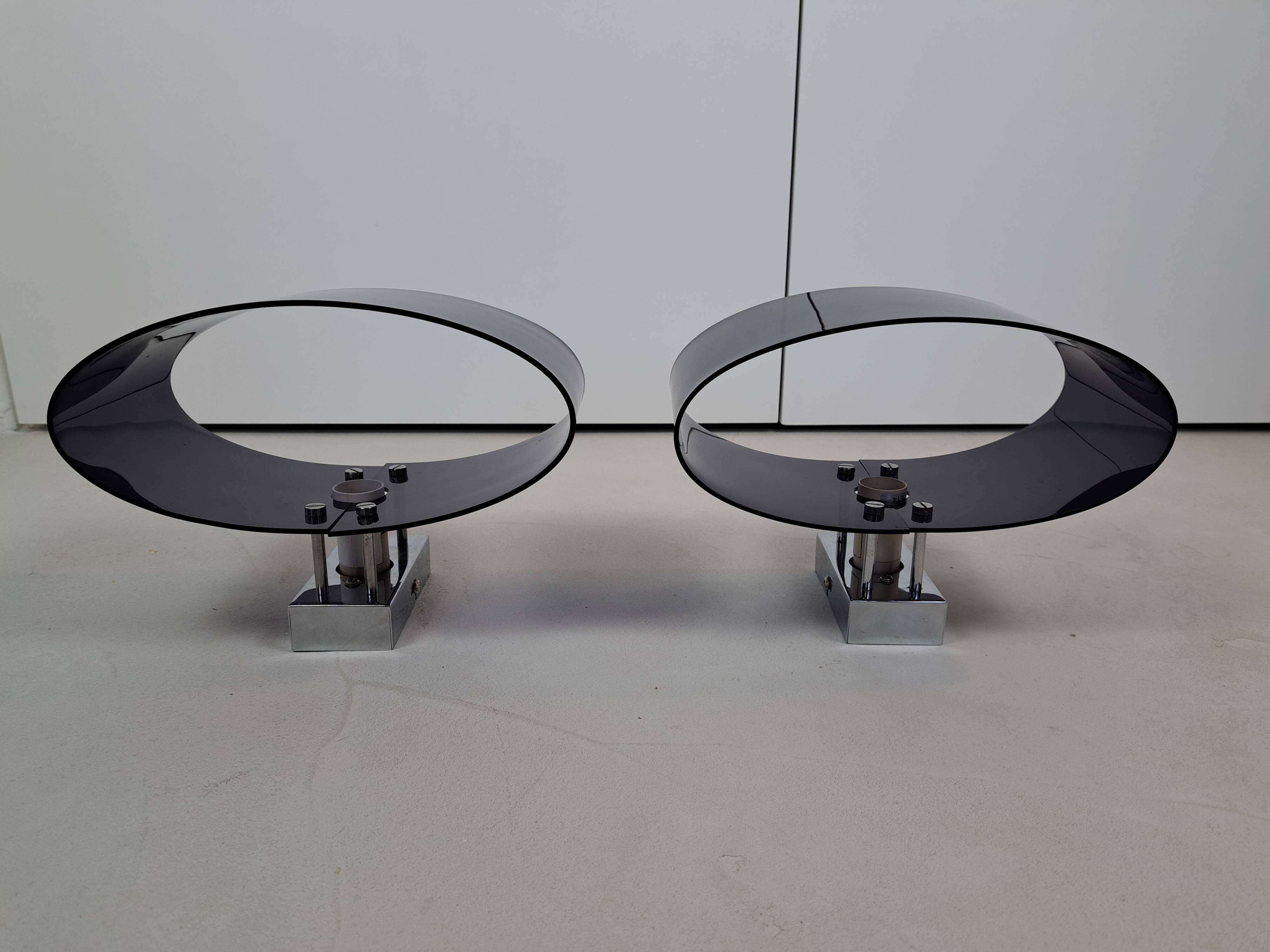 Pair of smoked plexiglass wall lights