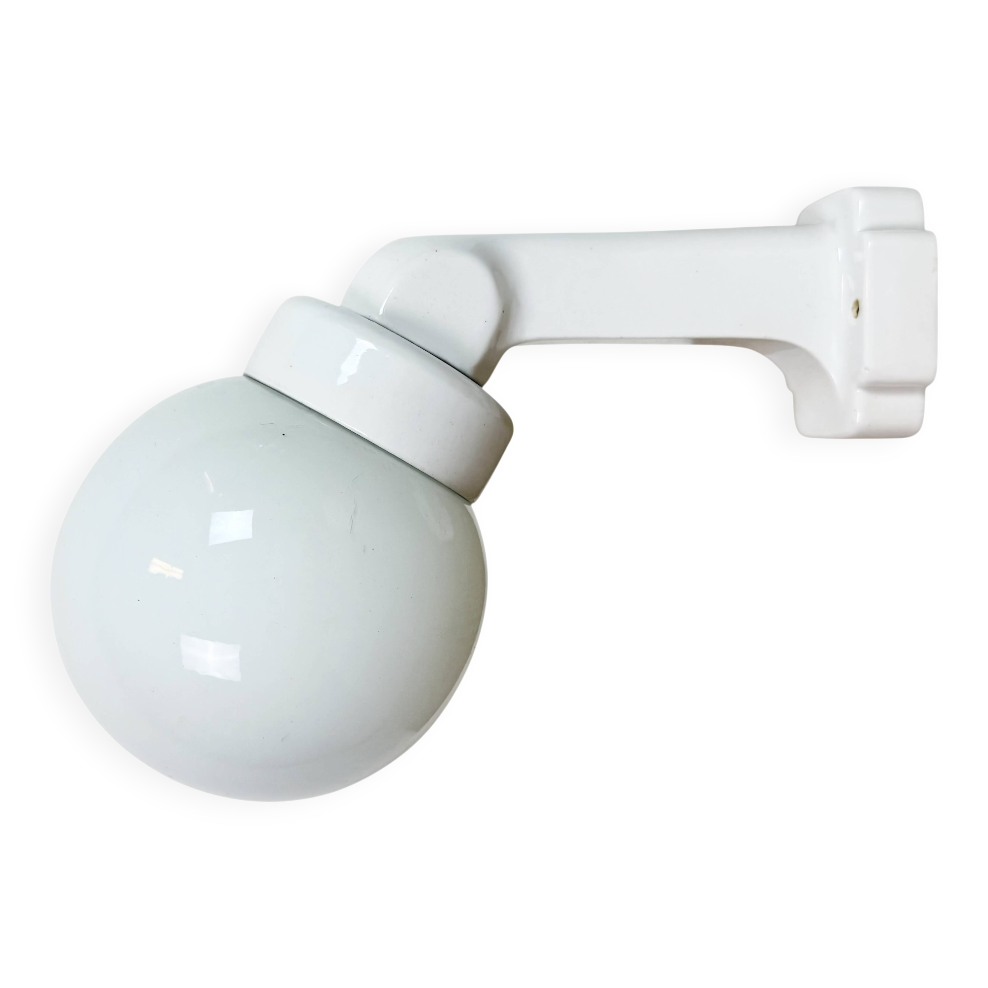 Vintage White Porcelain Wall Light with Milk Glass, 1950s