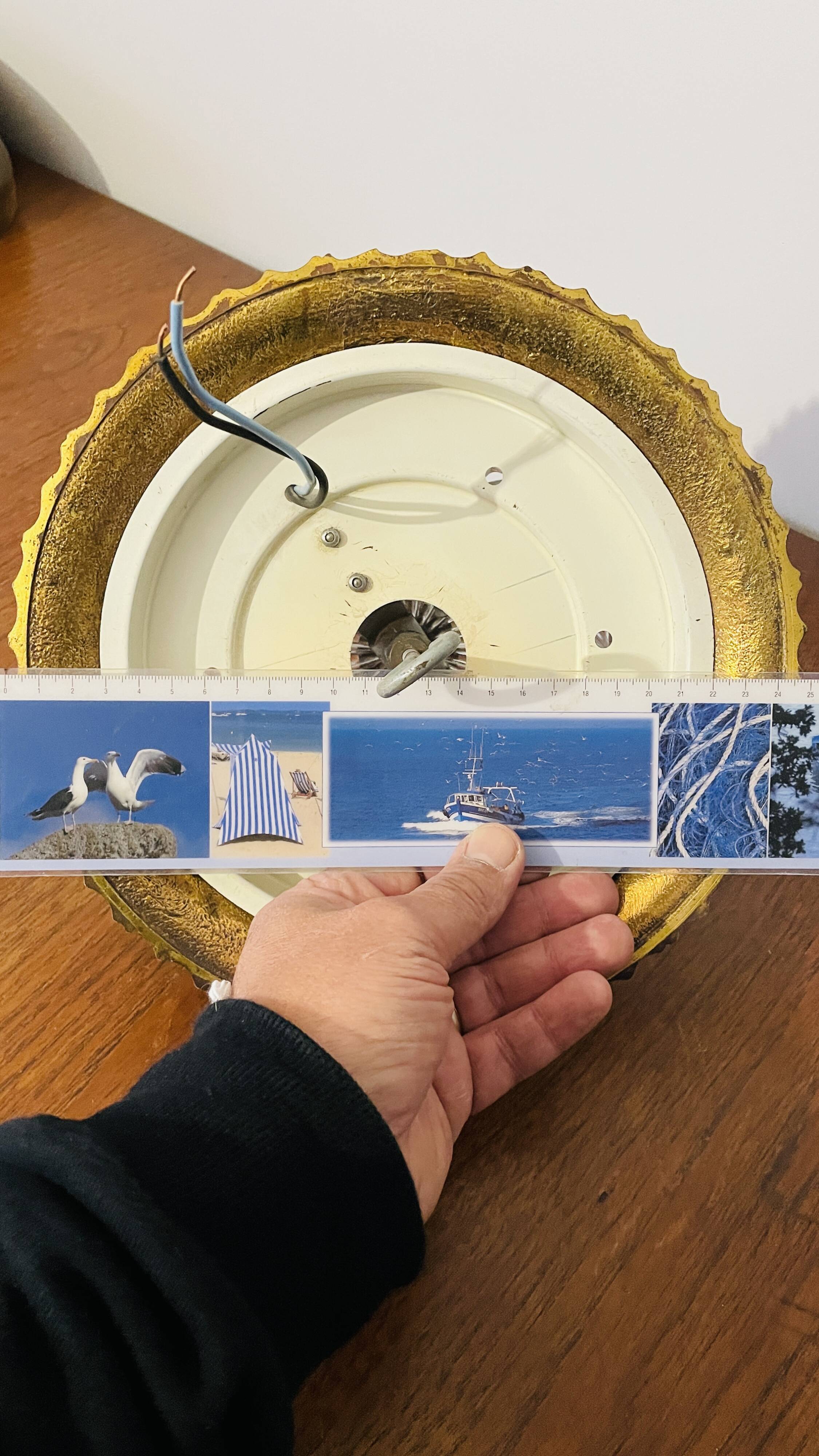 Cut crystal ceiling light with a brass frame