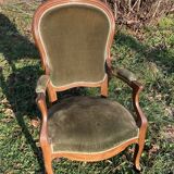 Armchair Voltaire Louis Philippe in wood green velvet XIX