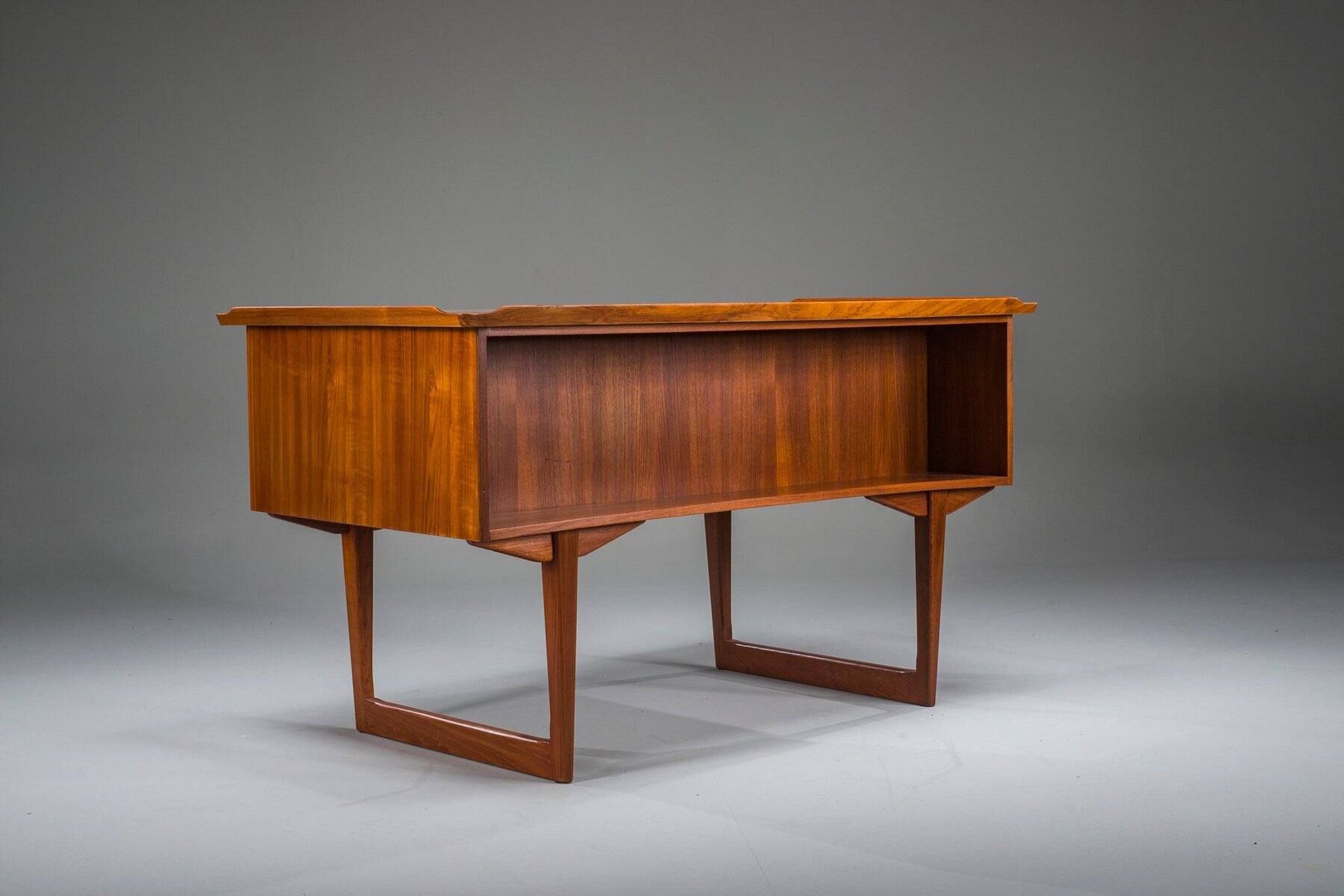 Mid-century Danish freestanding teak desk with raised lip edge, 1960s