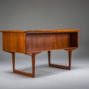 Mid-century Danish freestanding teak desk with raised lip edge, 1960s