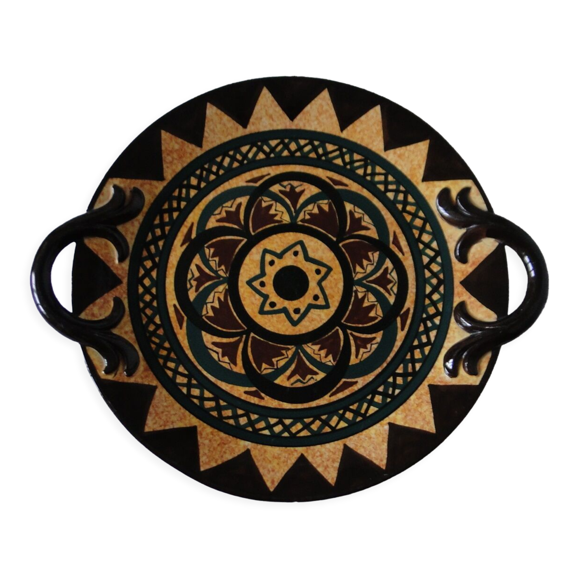 Vintage dish with handles from the 60s, St Jean de Bretagne earthenware factory