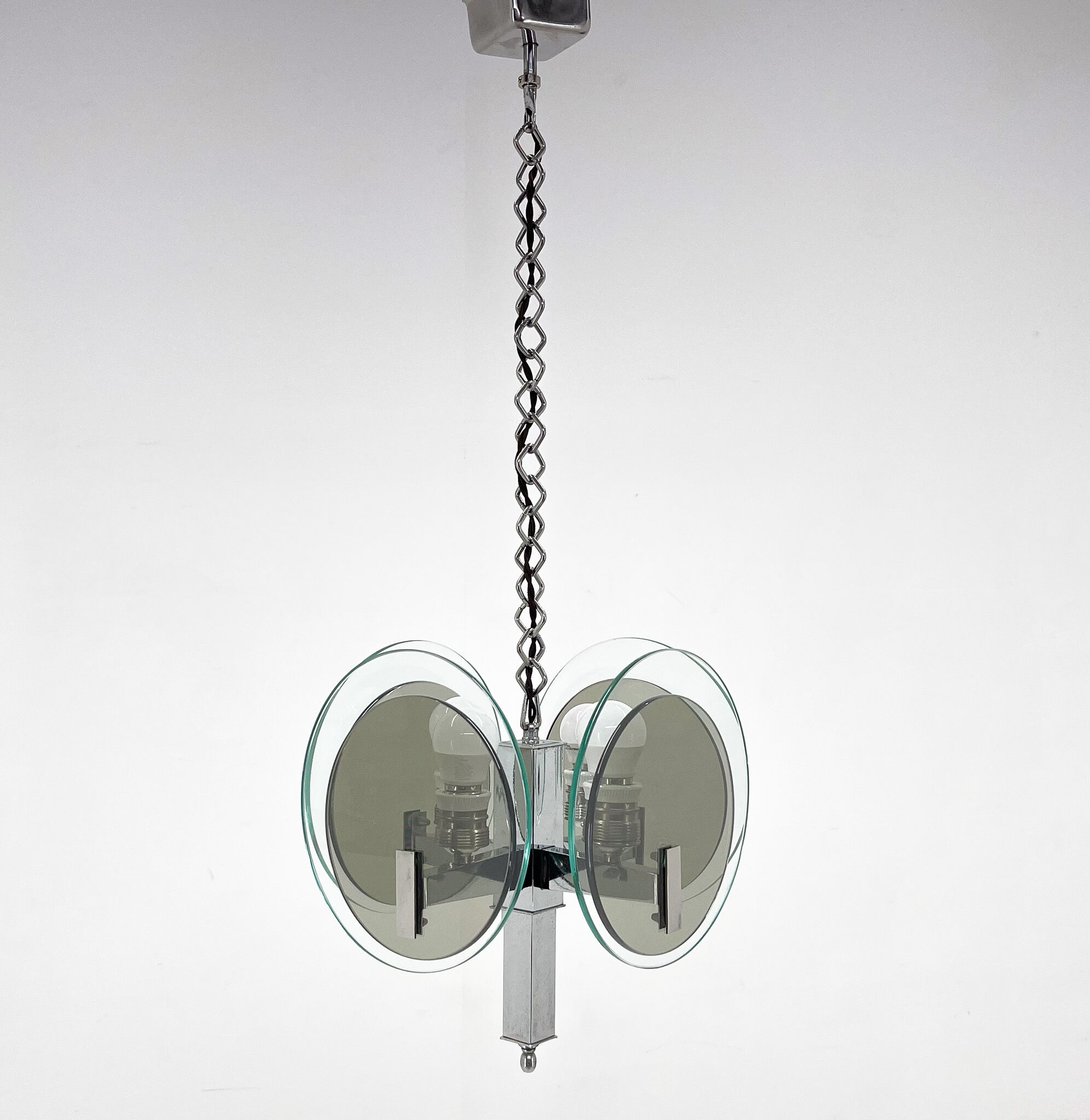 Unique art deco chrome & glass chandelier, 1920's