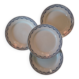 4 assiettes plates anciennes "Condé", Gien, terre de fer