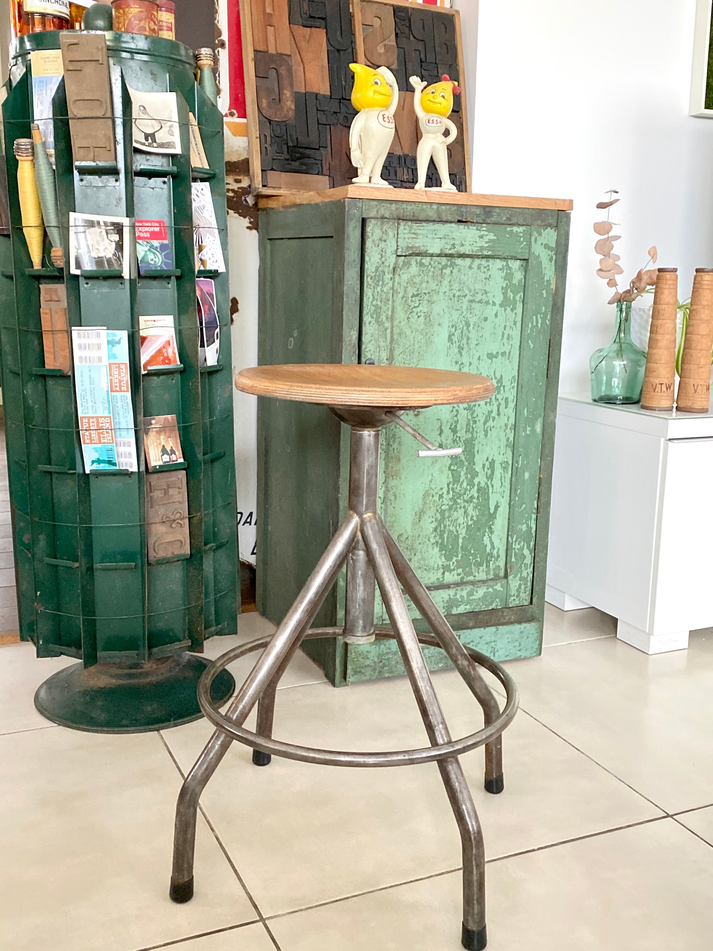 Metal and wood adjustable workshop stool