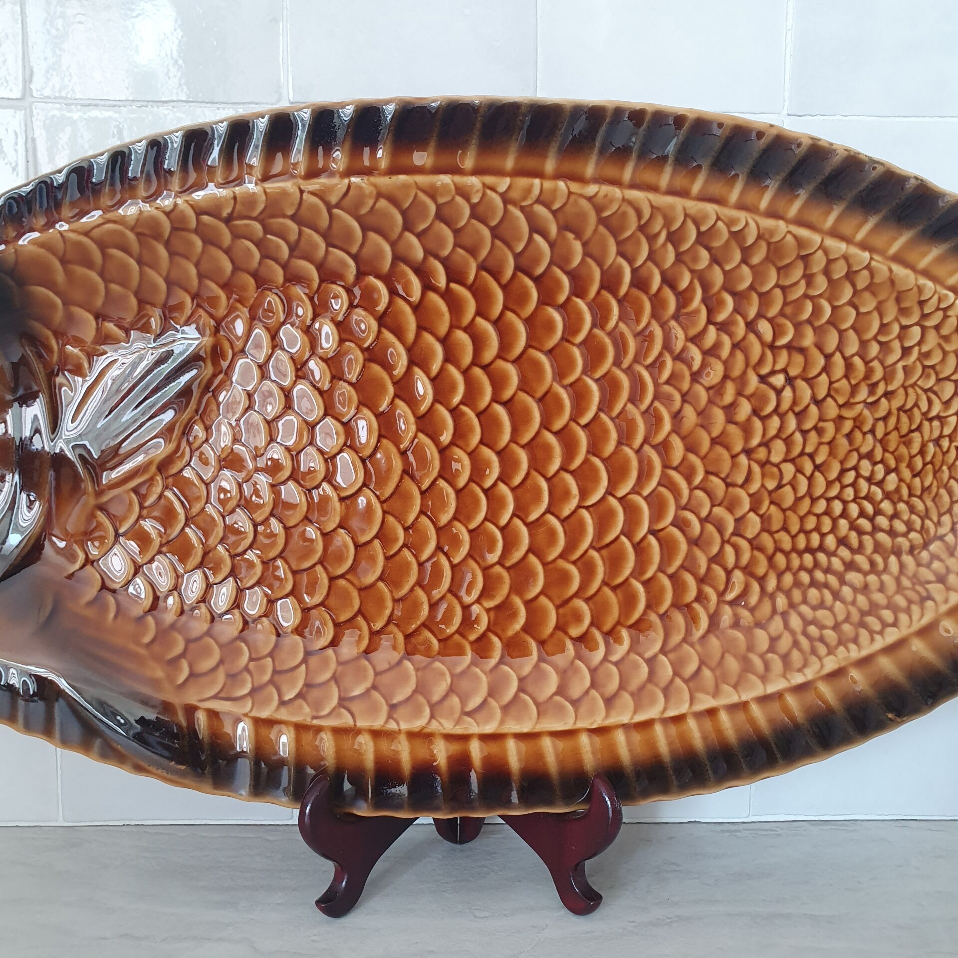 Sarreguemines / Large fish-shaped serving platter in Barbo ceramic