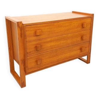 Commode vintage pieds traîneau en bois de pin des années 70