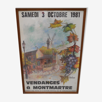 Affiche sous verre vendanges a montmartre 1981 artiste galvan