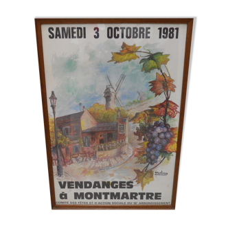 Affiche sous verre vendanges a montmartre 1981 artiste galvan