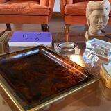 Hollywood regency brass and tortoiseshell lucite tray, Italy 1970s