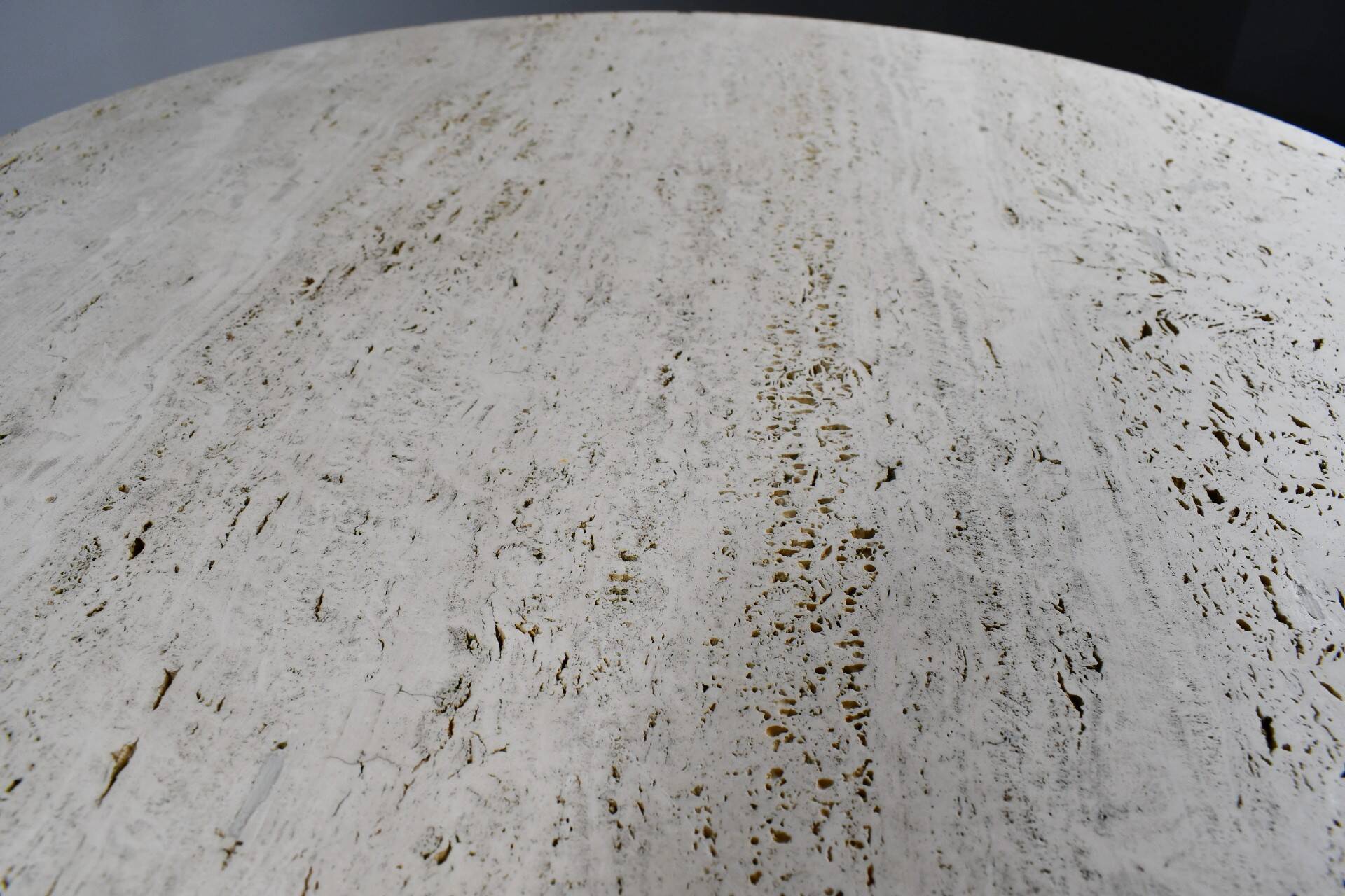 Vintage travertine bistro/dining table with metal base. (B)