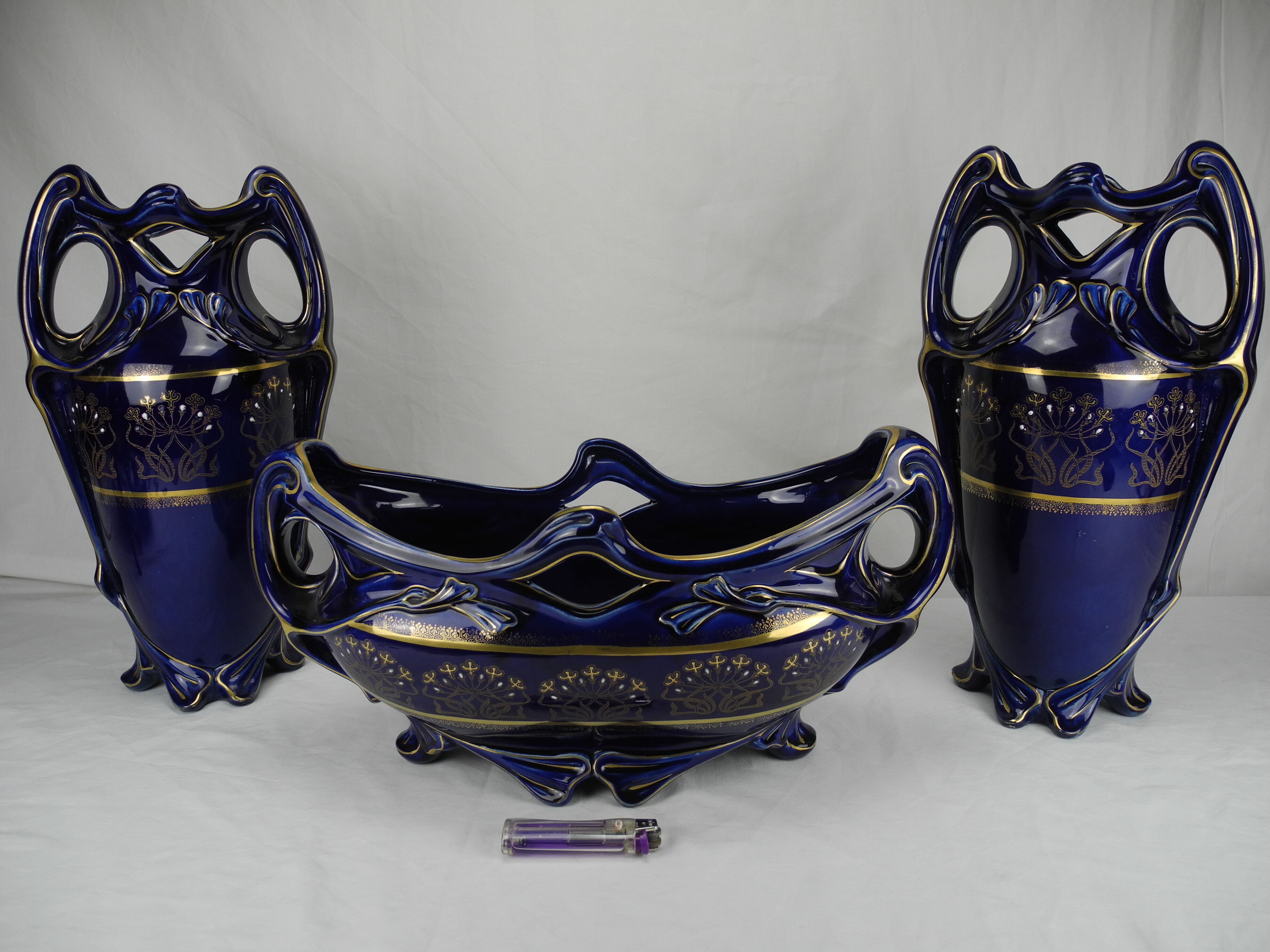 Lunéville Keller old french mantelpiece vases planter 19th