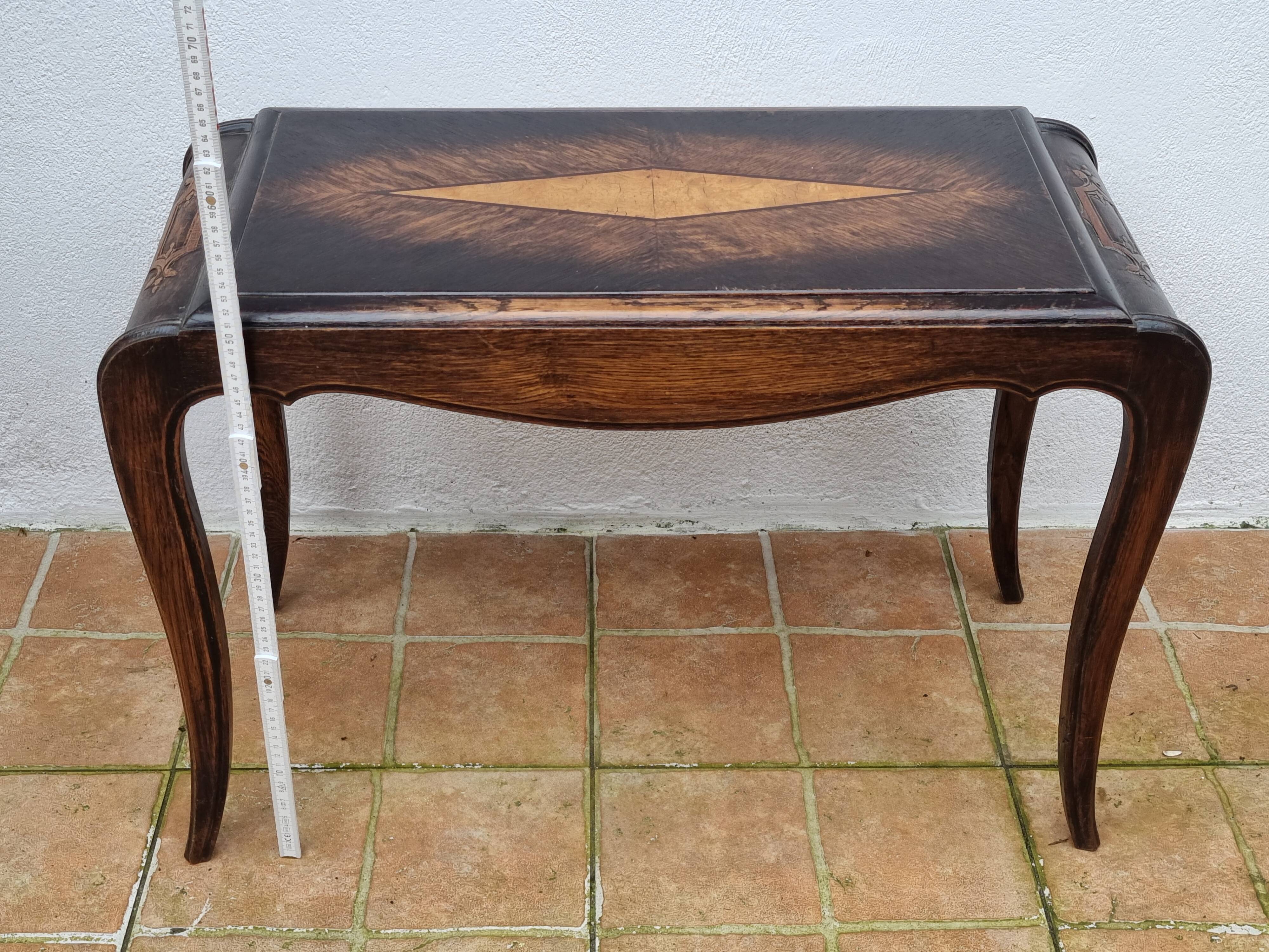 Vintage coffee table in marquetry wood, Louis XV style, 70 x 34 x 52 cm