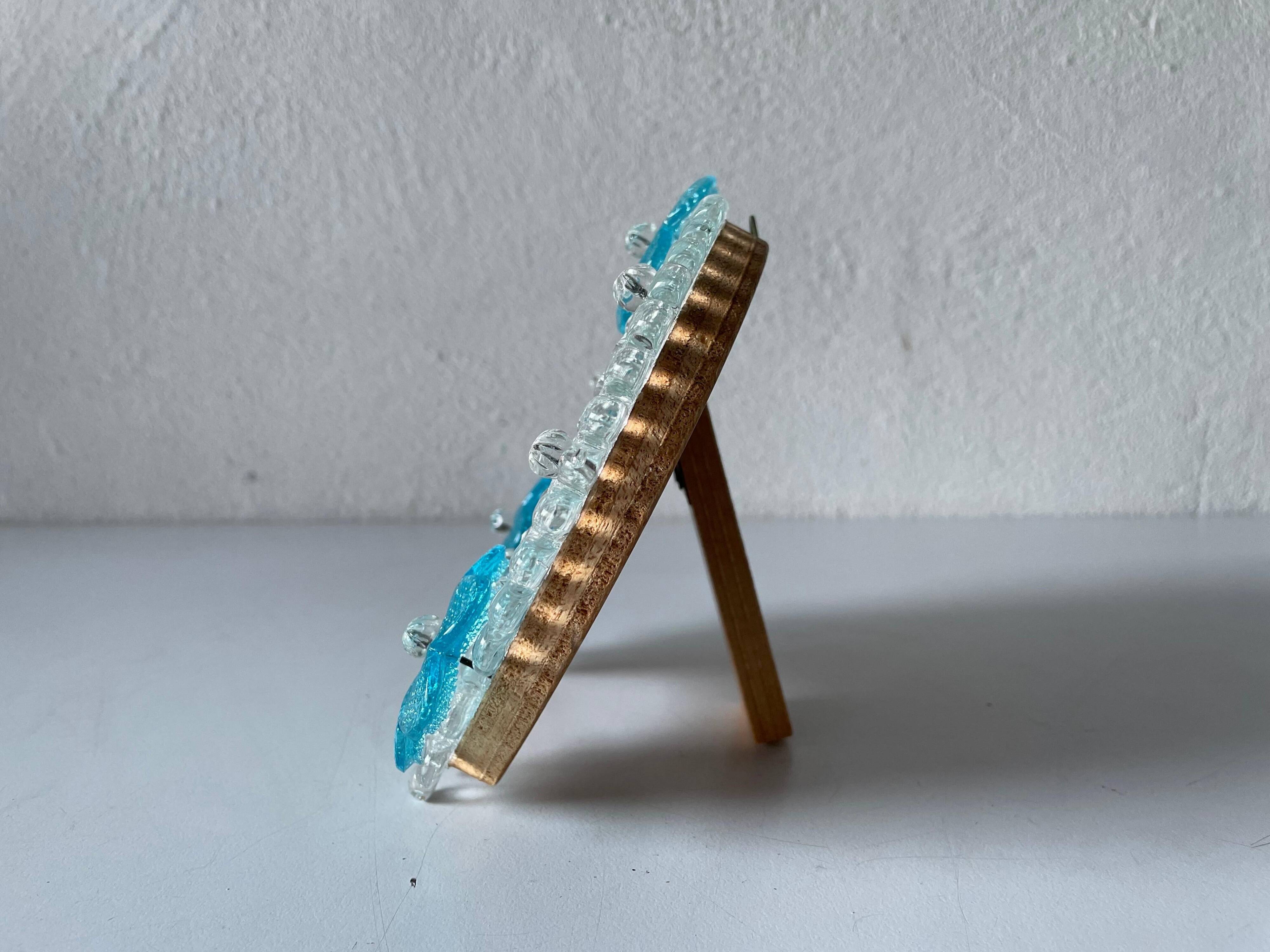 Small blue and white glass table or wall mirror from Murano, 1960s, Italy.
