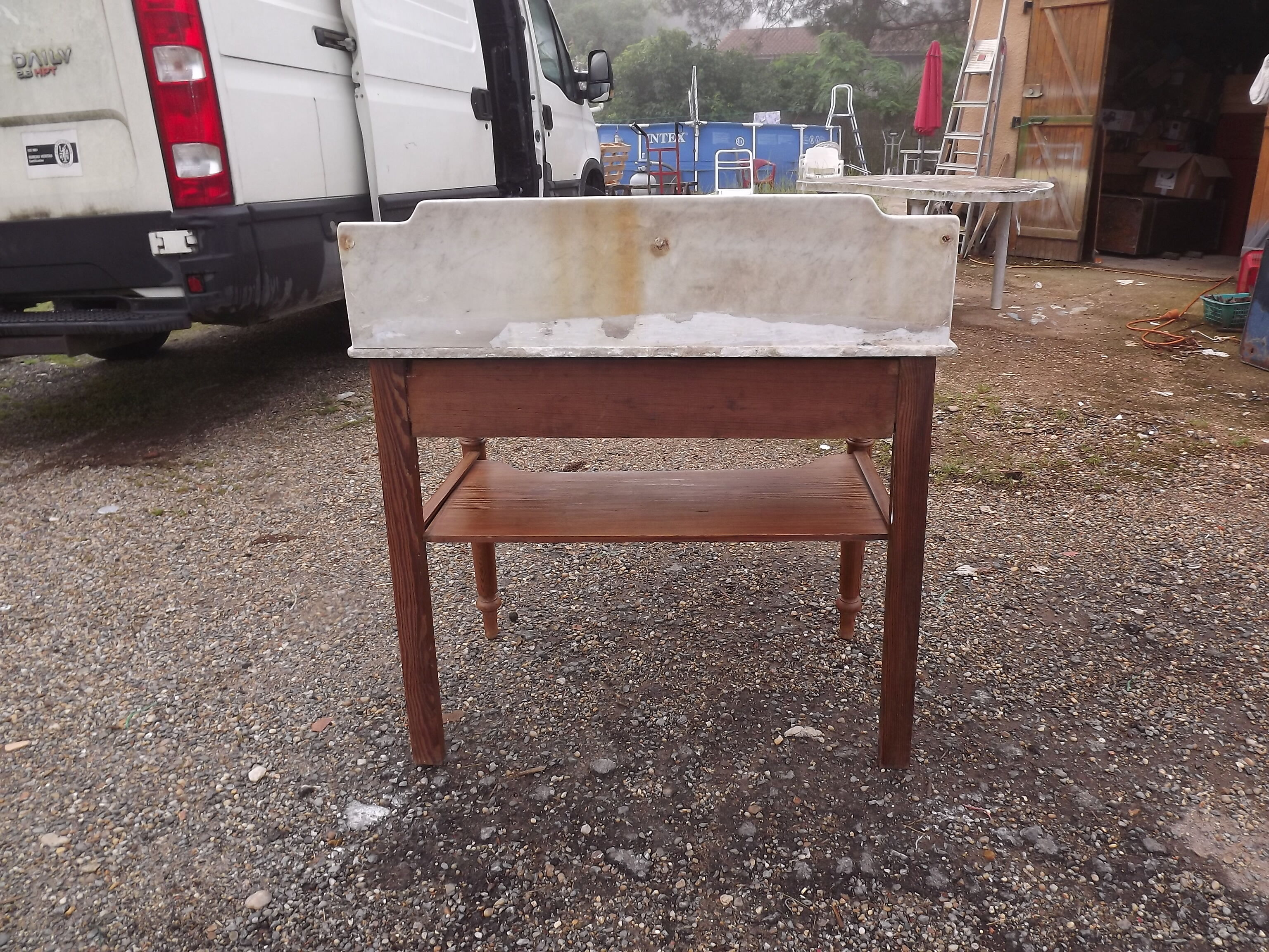 Pitch pine and marble dressing table