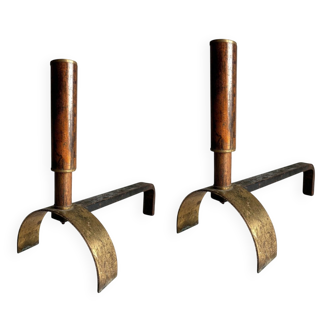 Mid-Century Brass and Metal Andirons, 1950s, Set of 2