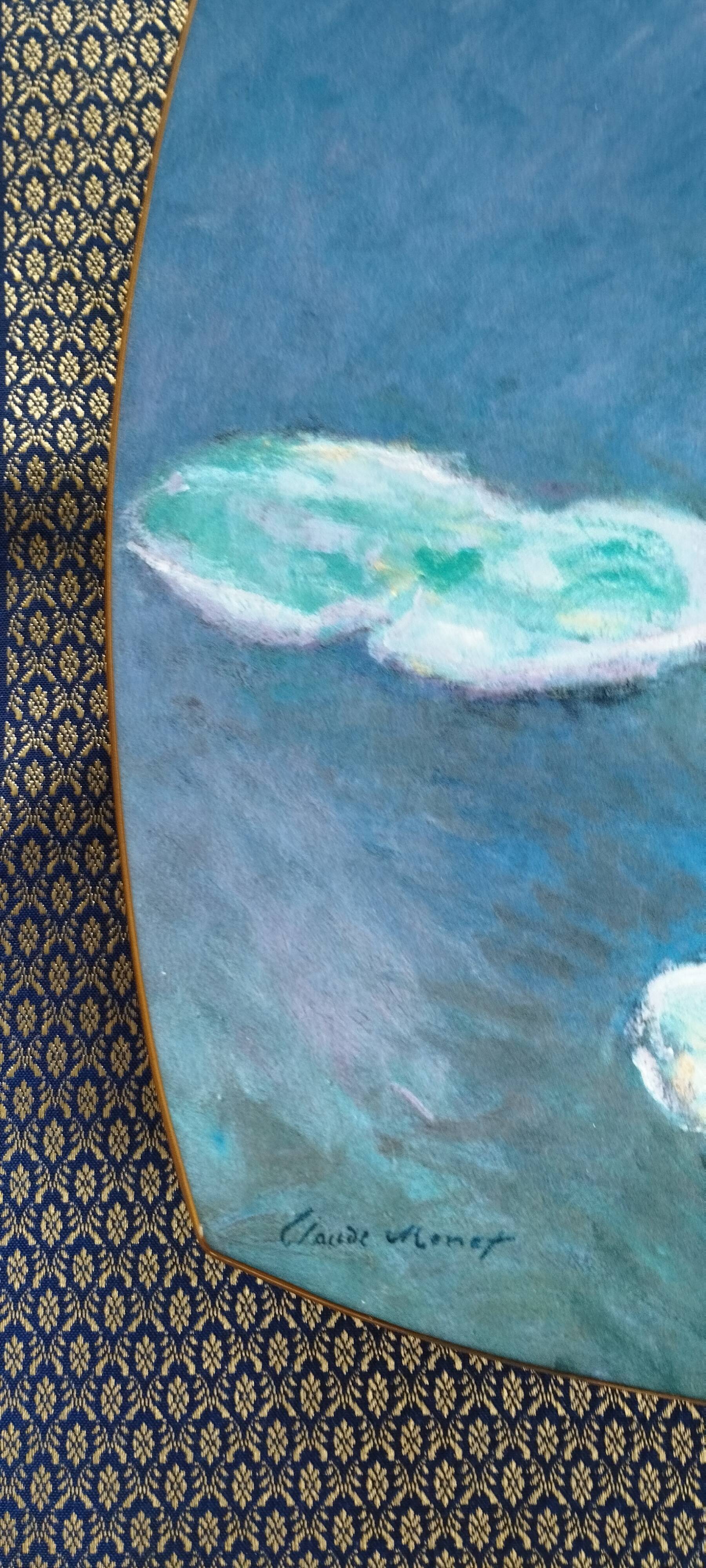 Square bowl in Lunéville Saint Clément earthenware, Monet's Water Lilies decoration.