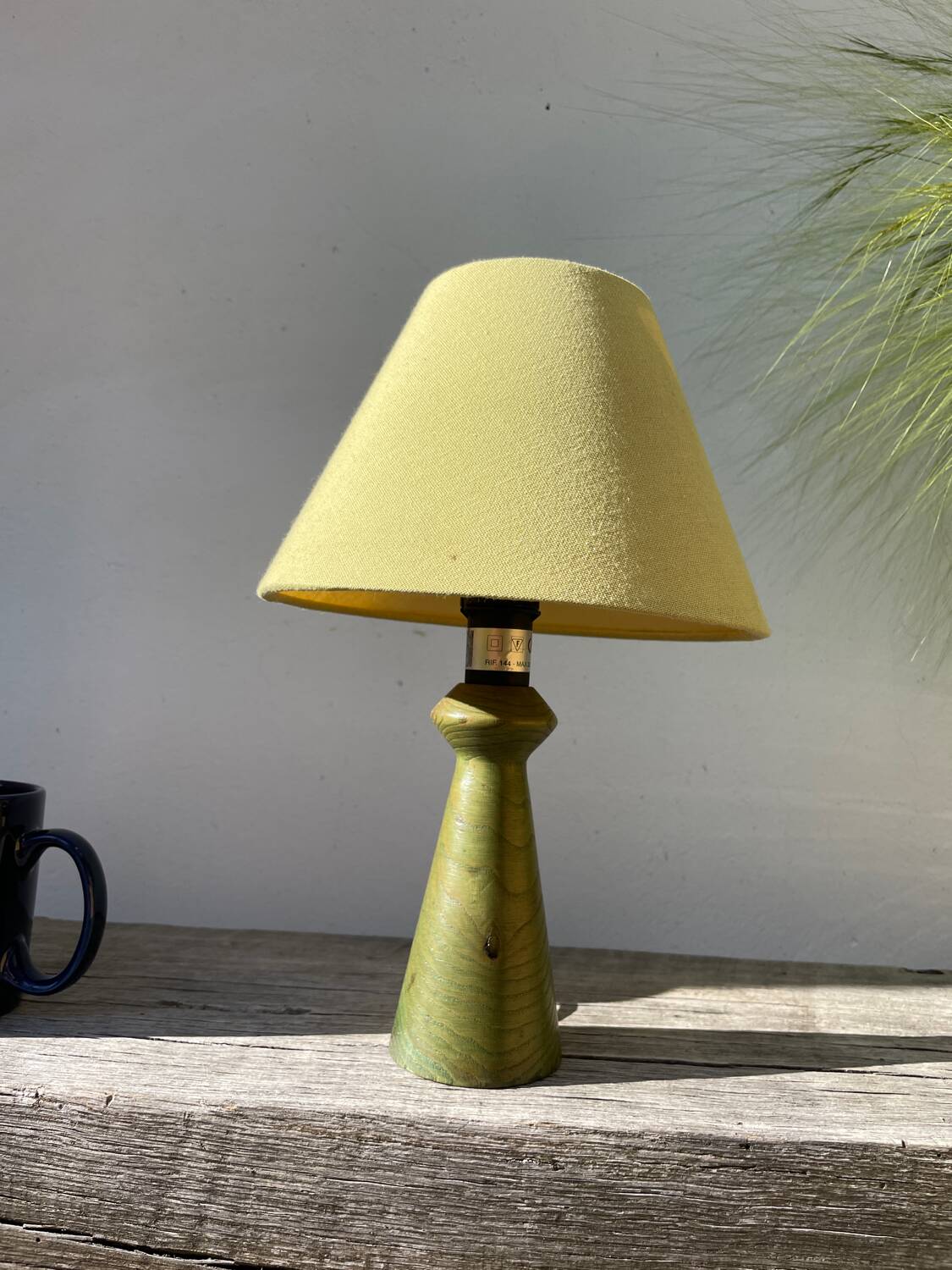 Italian green turned wood lamp, 1980