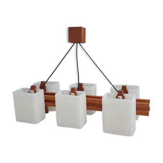 Scandinavian vintage chandelier in perplex teak 1960s