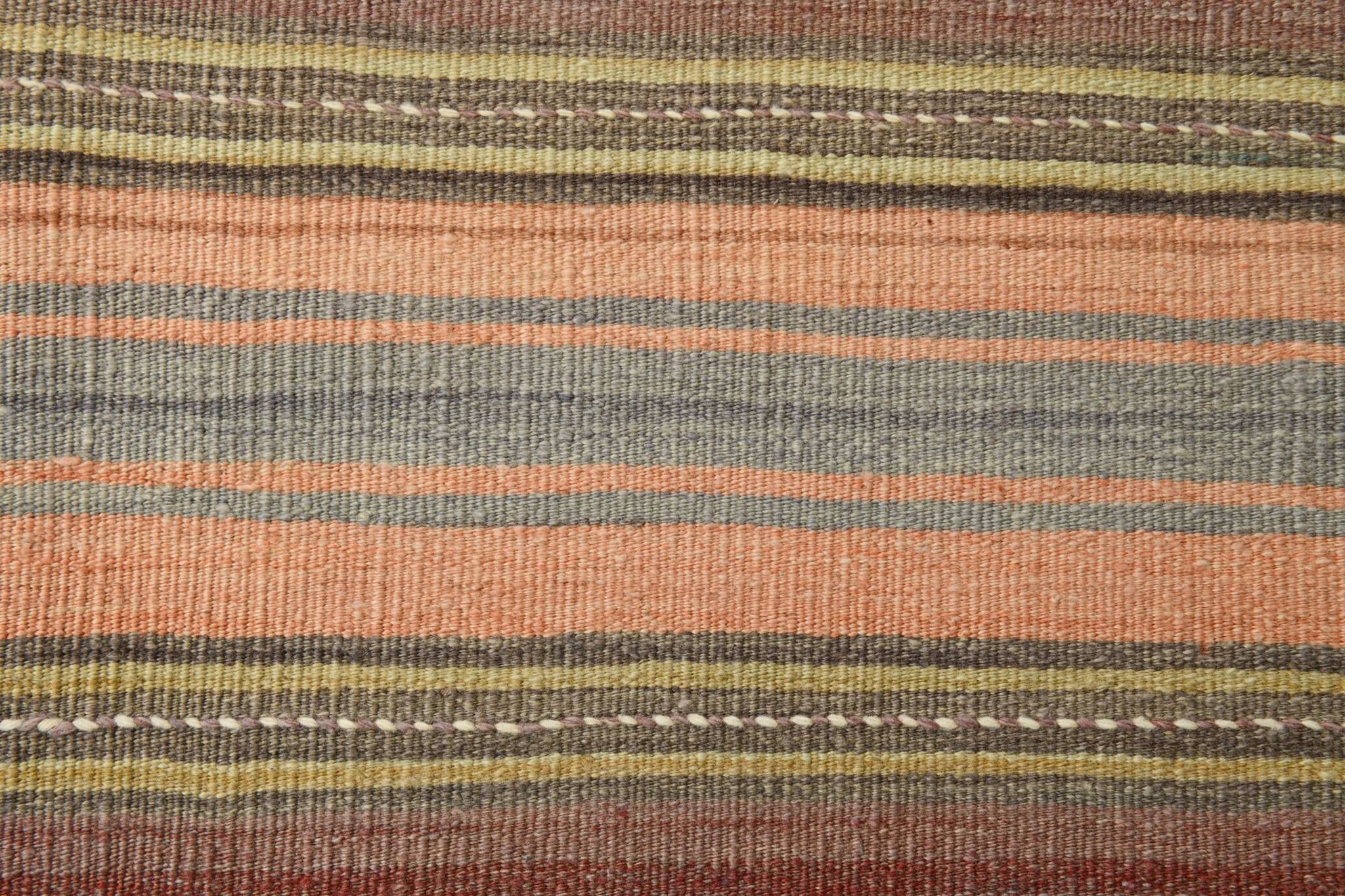 4x7 Pale Orange & Mint Green Striped Wool Kilim Rug, Washable Rug,126x210Cm