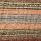 4x7 Pale Orange & Mint Green Striped Wool Kilim Rug, Washable Rug,126x210Cm