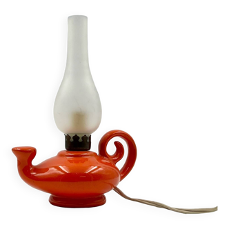 Lampe vintage en céramique orange en forme d'alladin, années 1960