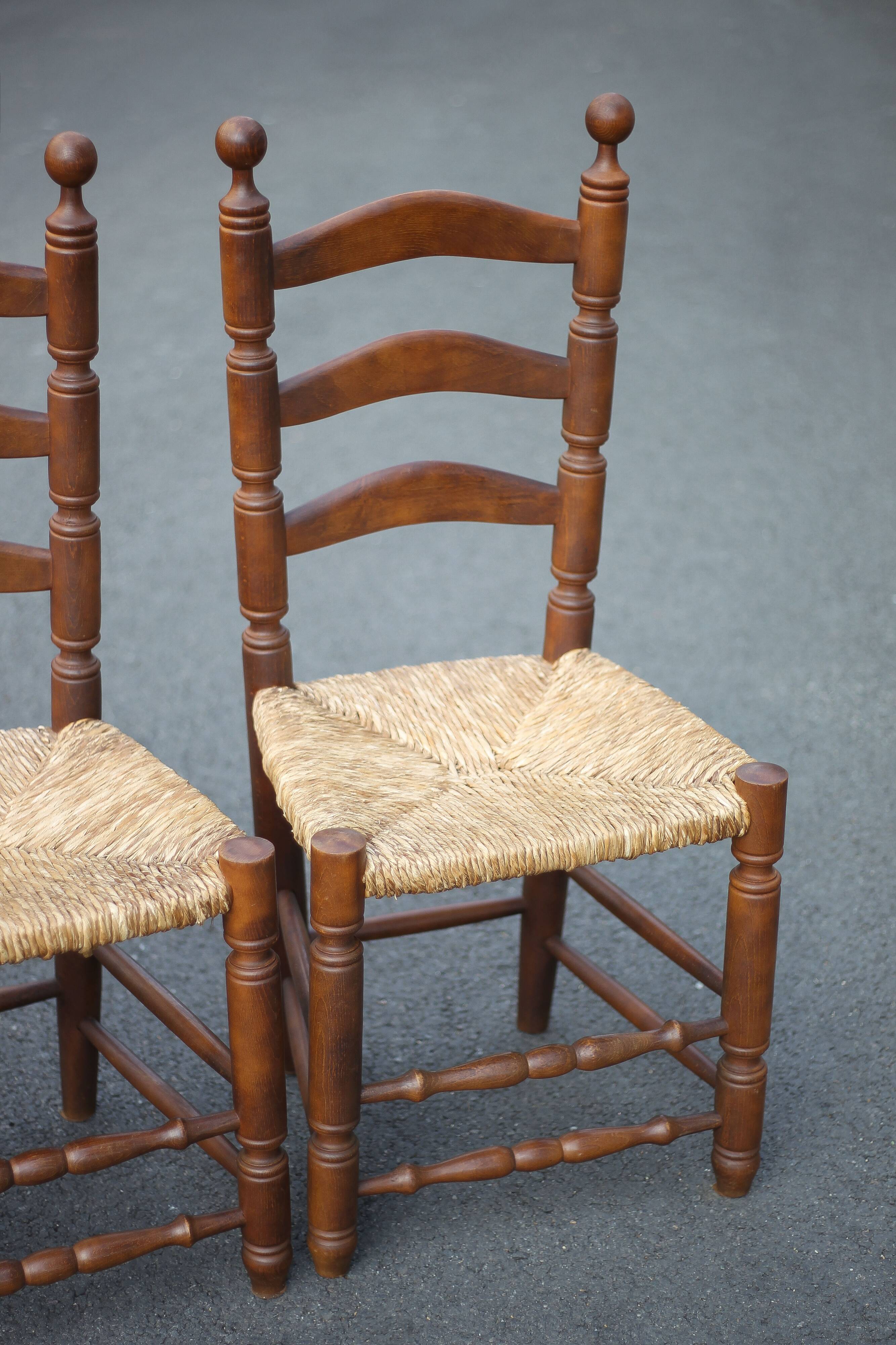 Set of 5 vintage wooden and straw chairs, straw chair, countryside