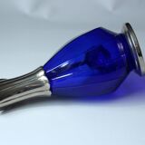 Silver plated metal and glass wine decanter in the shape of a duck, vintage from the 70s