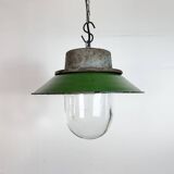 Green Enamel and Cast Iron Industrial Pendant Light, 1960s
