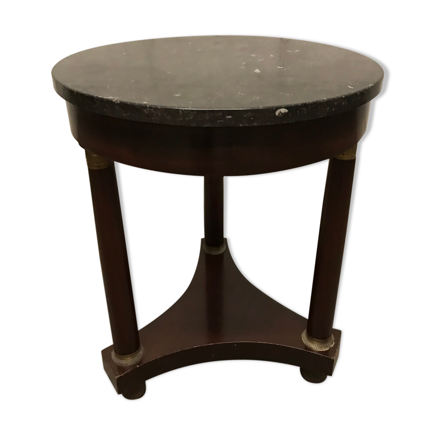 Side table tripod Empire style in solid mahogany and grey marble tray