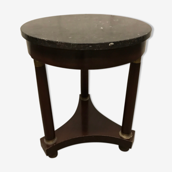 Side table tripod Empire style in solid mahogany and grey marble tray