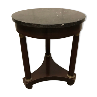 Side table tripod Empire style in solid mahogany and grey marble tray