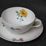 6 cups and sub-cups NBD Limoges illuminated by hand, floral patterns