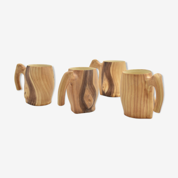 Ceramic mugs fake wood Grandjean Jourdan Vallauris 1960