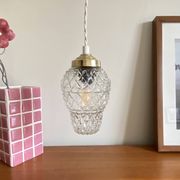 Antique tulip pendant lamp in transparent glass with brass claw LAMP-7386