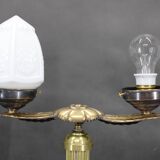 1930s Secession brass and glass dual desk lamp, Czechoslovakia