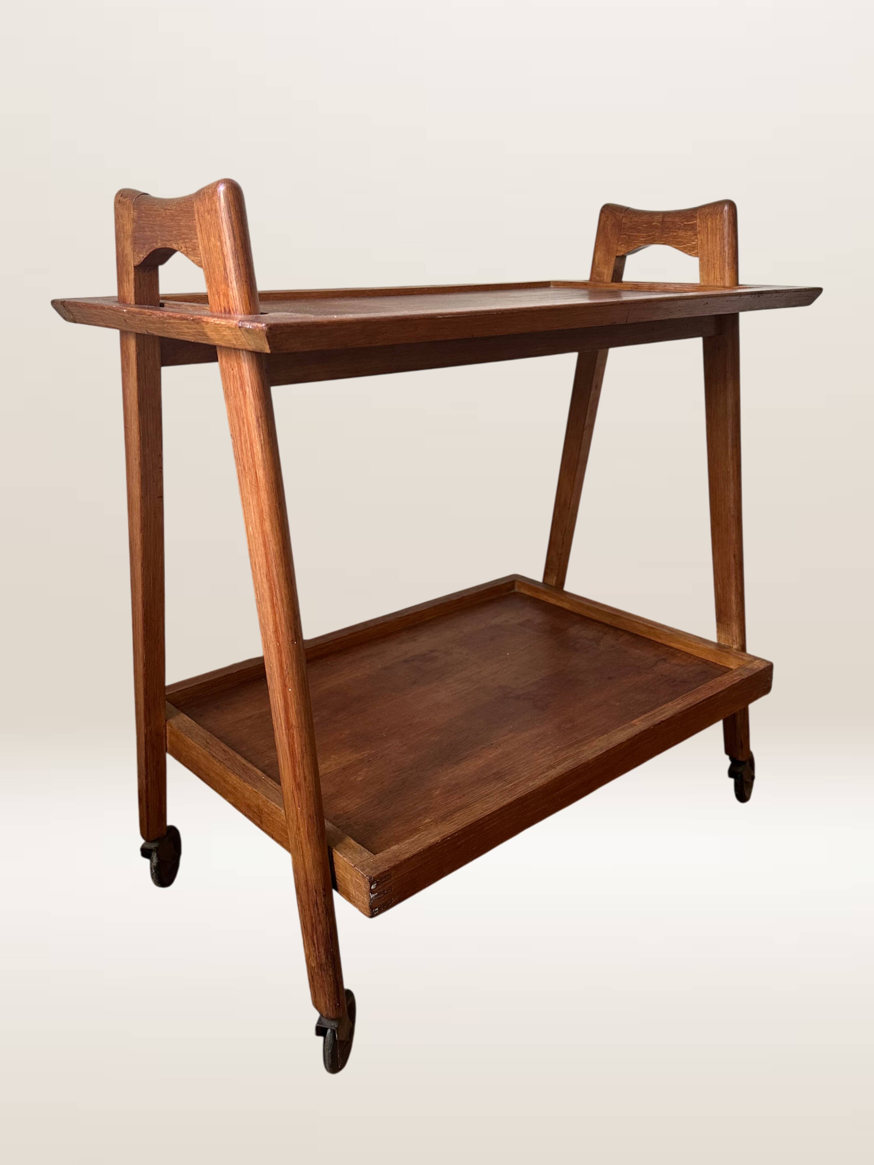Scandinavian teak rolling dessert trolley