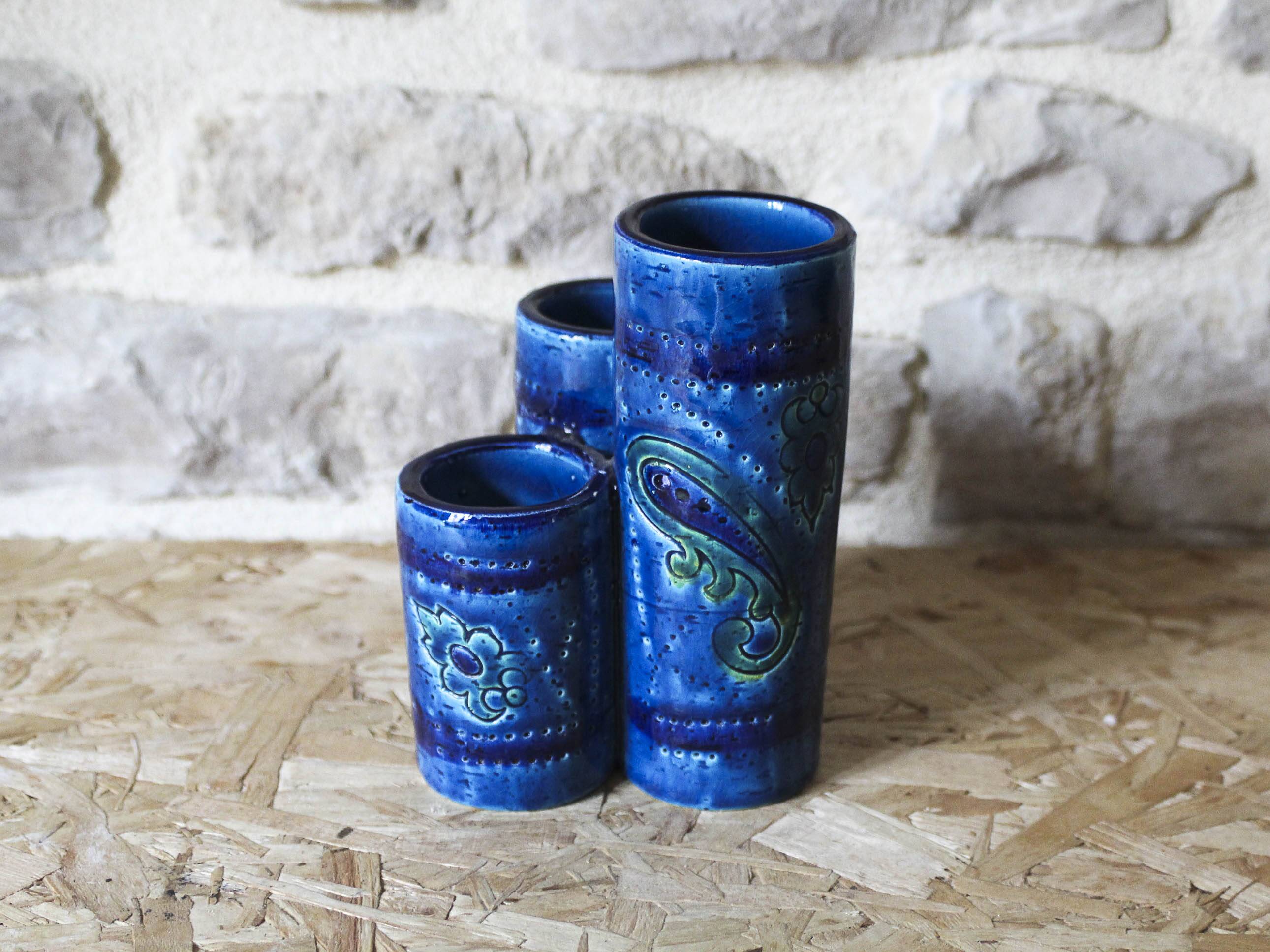 Vase triple en céramique, collection Rimini Blu par Aldo Londi