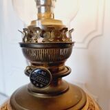 Electrified oil lamp in bronze and hand-painted Gien earthenware