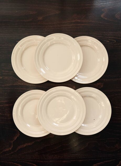 6 vintage pale pink earthenware dessert plates