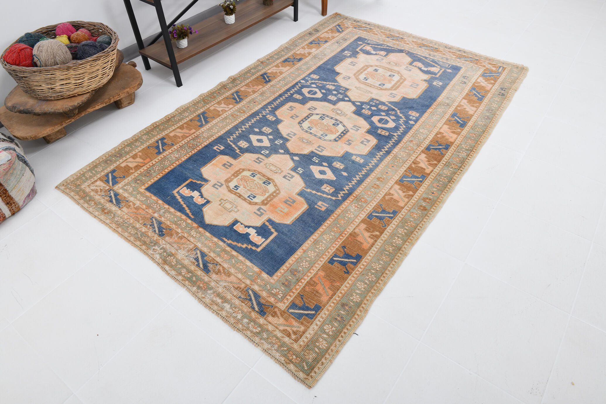 Handmade blue oushak rug 280x167cm