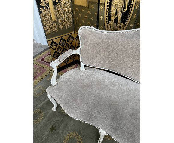 Louis XV taupe and cream style sofa