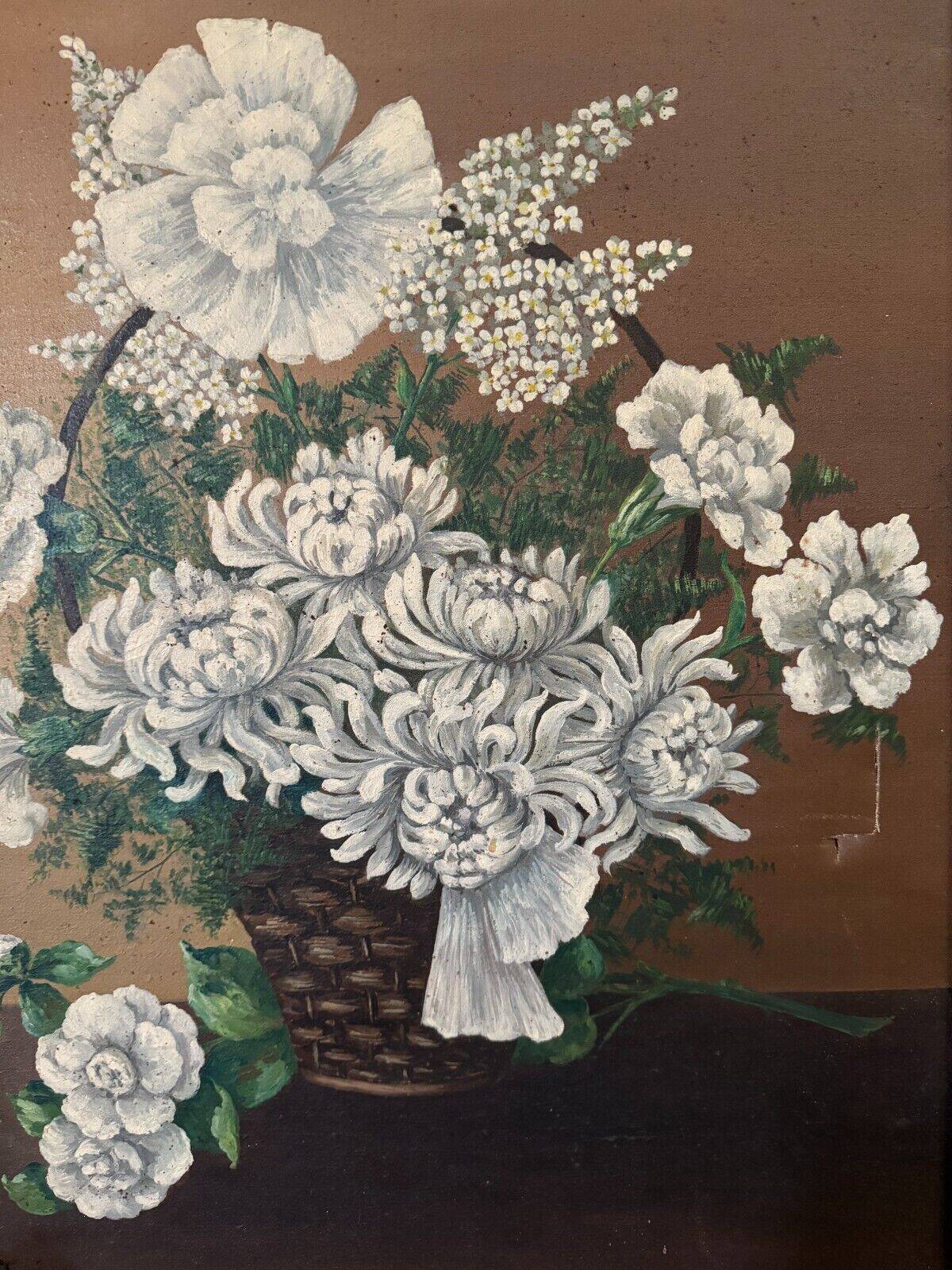 Oil on canvas by Mitzi 20th century still life bouquet of flowers whitewashed frame