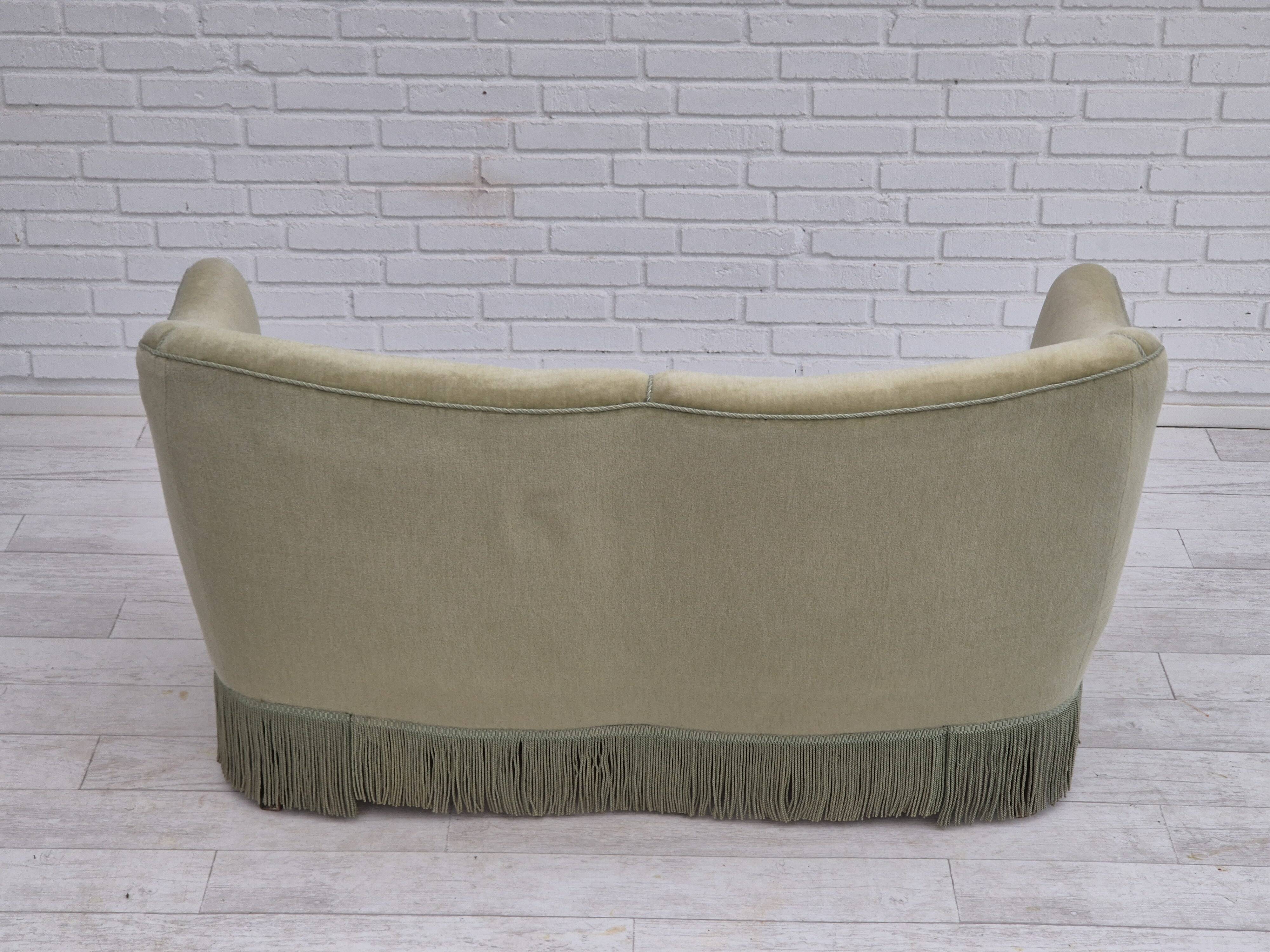 1960s, Danish 2 seater sofa, original condition, green furniture velour.