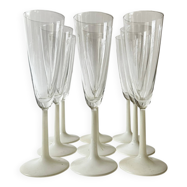 Service 9 coupes a champagne en verre et verre dépoli opaline, France 1970