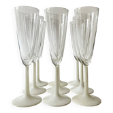 Service 9 coupes a champagne en verre et verre dépoli opaline, France 1970