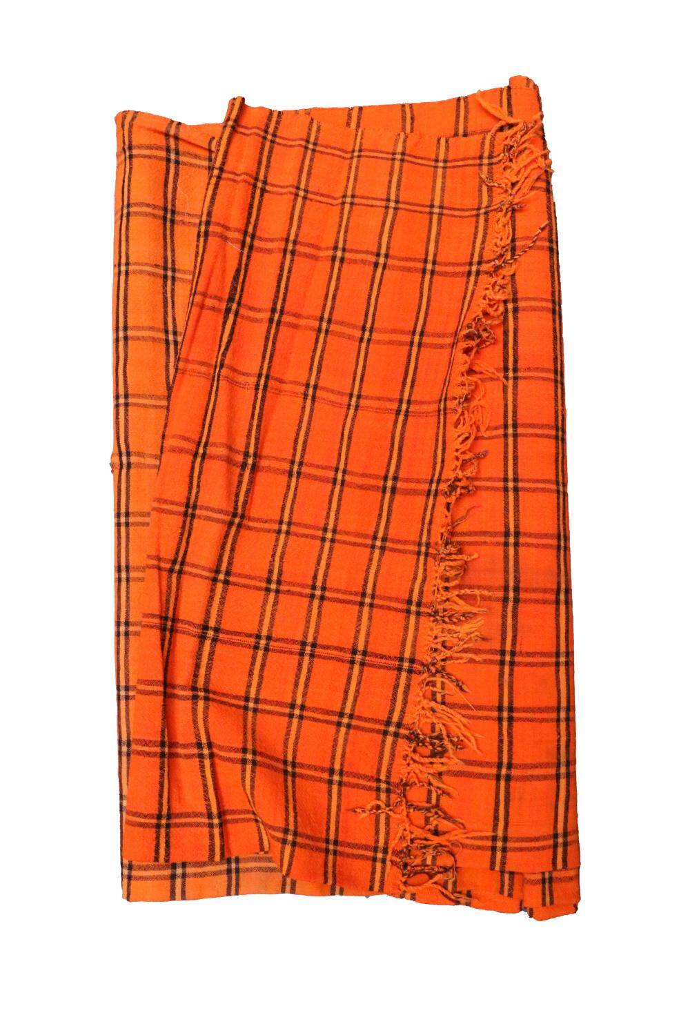 Berber orange checkered blanket - 163 x 333 cm