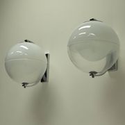 Set of 2 rare large globe wall lamps, 1960s Italy.