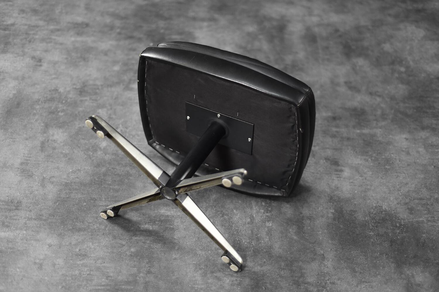 Vintage Mid-Century Scandinavian Modern Black Leather Rectangular Ottoman